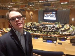 Jamie Dolan prepares for his speech to the United Nations