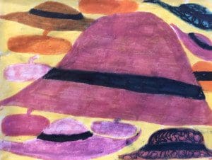 Artwork depicting women's hats, made with marker by artist, Natalie Golub