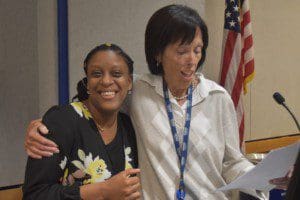 Comfort Madison, a self advocate, and Kathy Broderick, Senior Program Advisor, announced the AHRC NYC Board of Directors electoral results at the 70th Annual Meeting.