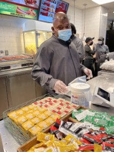 Tosheba McDowell organizes the concession stand condiments