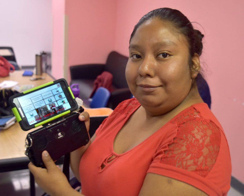 Marisela Pantaleon is one of the AAC device group members who express themselves using technology