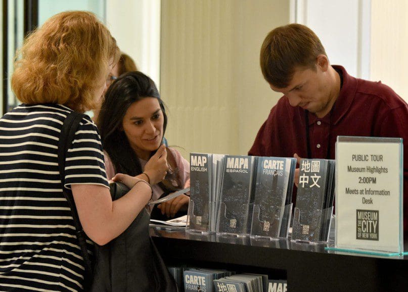 Kyle Mendez mans the information desk on Tuesdays and Fridays