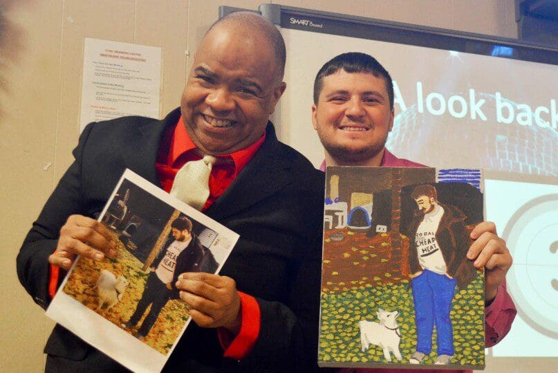 Artist, Arthur Fairchild with AHRC NYC's Communications Coordinator, Dylan Watton