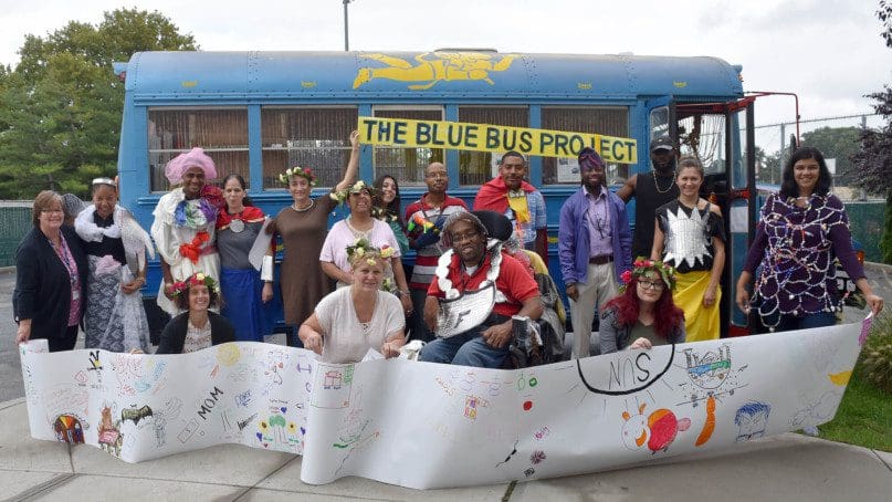 Cohorts in the Blue Bus Project gathered outside of ArTech on their final day together