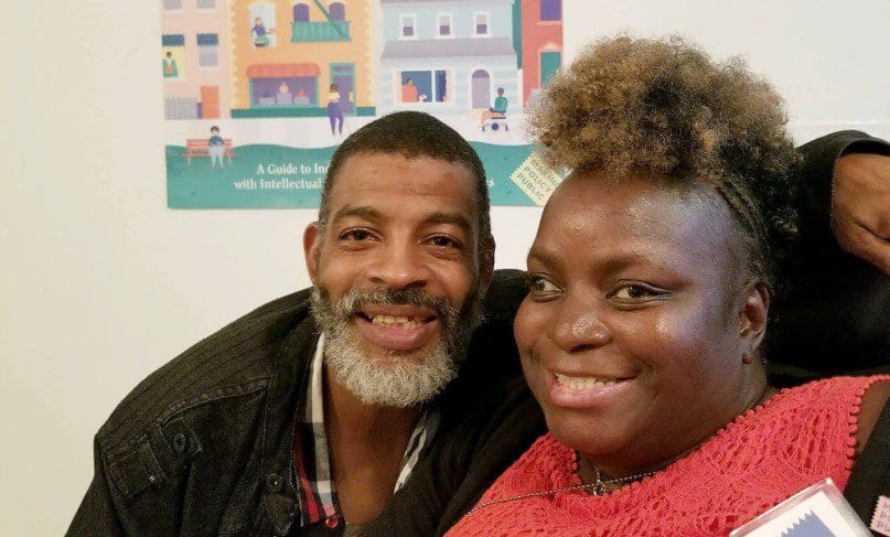 Janice Bartley with her boyfriend at the Center for Urban Pedagogy