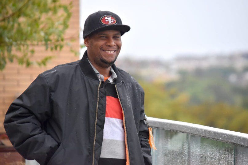Walter Glasco enjoys the communal outdoor space at Parkside Terrace
