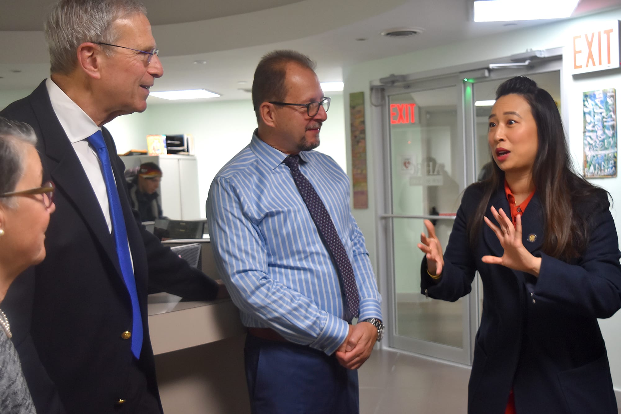 Assemblymember Yuh Line Niou speaks with Marco Damiani and Al Kaplan.