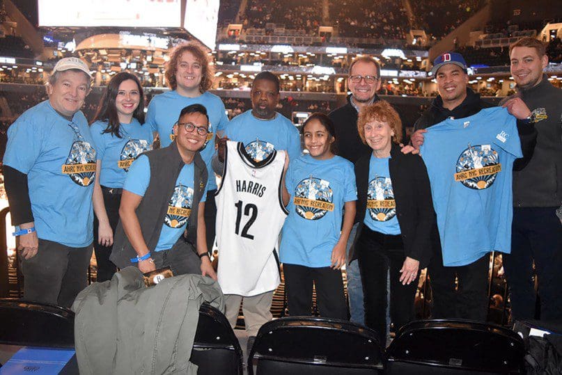 AHRC NYC leadership, Camping and Recreation staff members, and people supported before the January 31 Nets game.