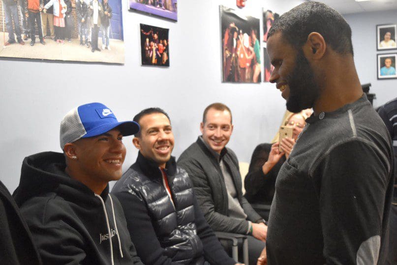 Gleyber Torres speaks with Our Boradway performer Mustafa Gaines