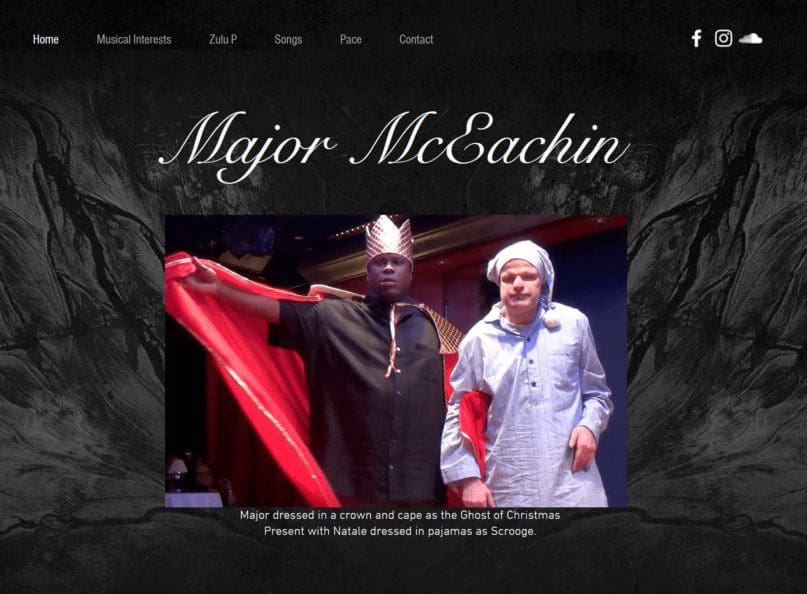 The homepage of Major McEachin's new website