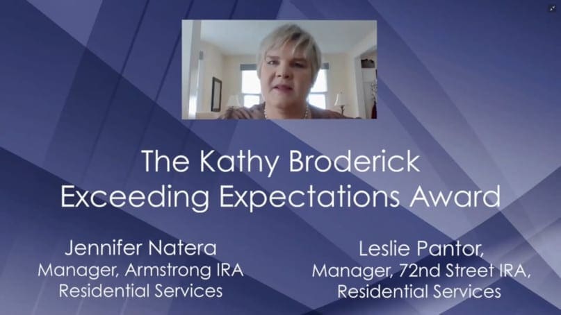 Betsy Lynam introduces the Kathy Broderick Exceeding Expectations Award winners.