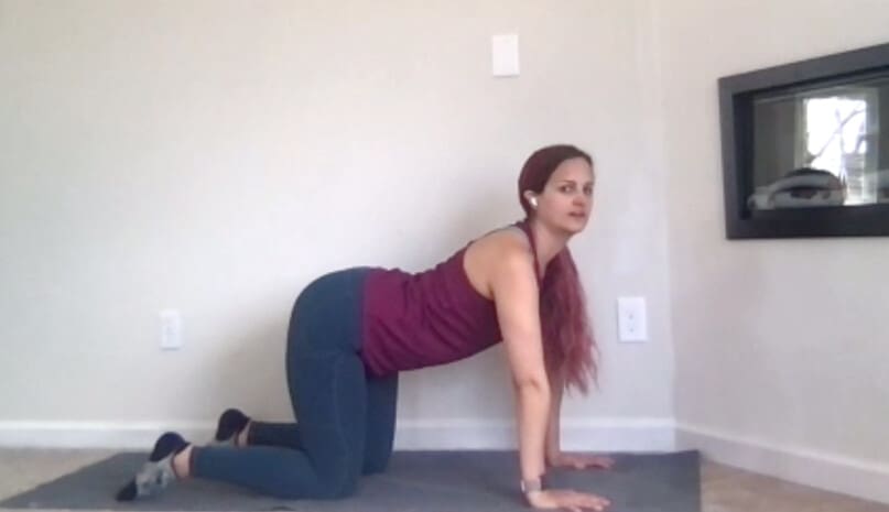 Volunteer, Antonia Cartwright provides remote yoga instruction