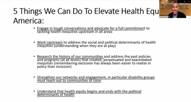 Daniel Dawes sahred five things society can do to elevate health equity.
