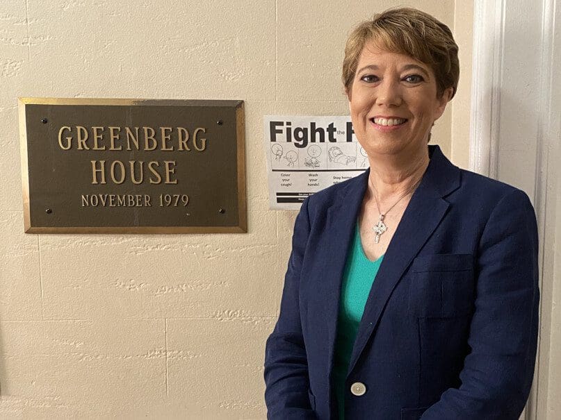 Noreen Keenan at the entrance to Greenberg residence in the Bronx