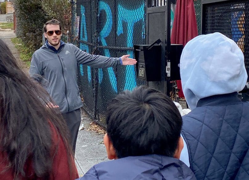 DSP, Alex DeCarlo, leads a group from AHRC NYC's Staten Island Day Habilitation Without Walls program