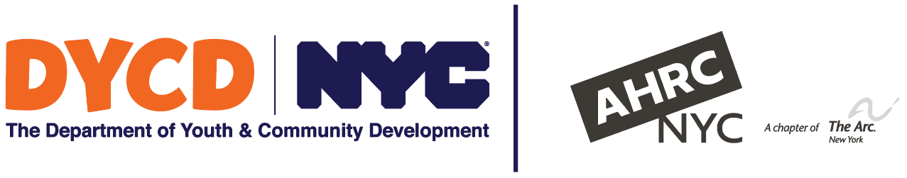 DYCD logo with AHRC NYC logo, Chapter of The Arc NY