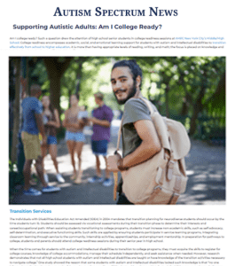 Autism Spectrum News Transition to College article clipping