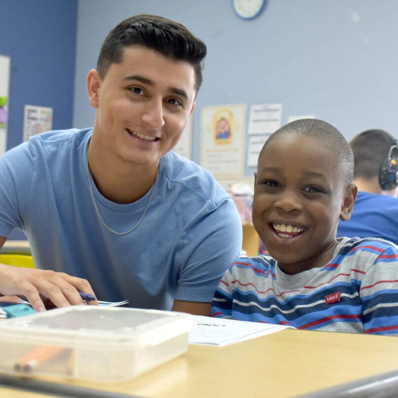 A teacher and student at James P. Murphy Staten Island Preparatory School