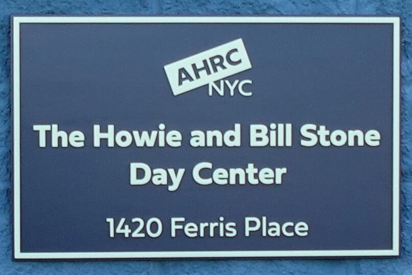 A new plaque marks the entrance of Howie and Bill Stone Day Center