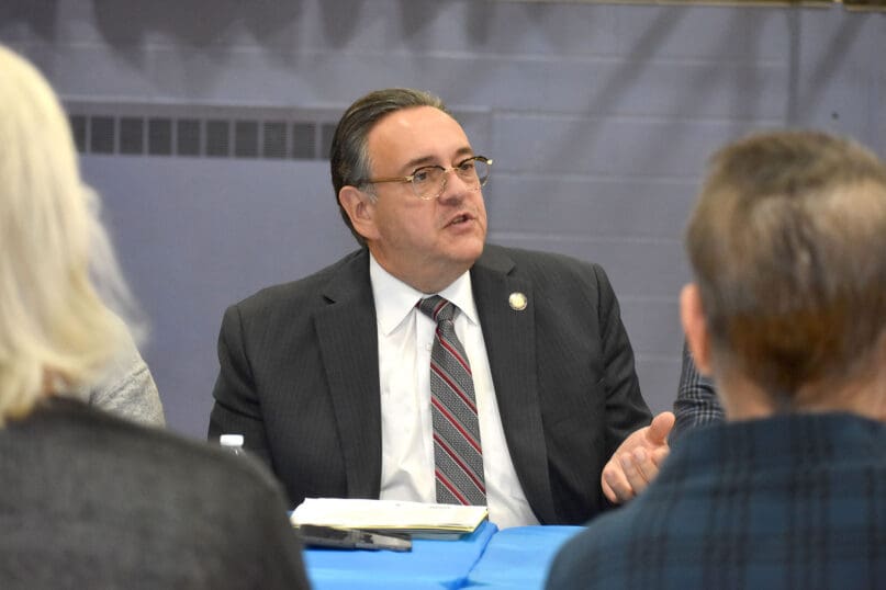 Assemblymember Sam Pirozzolo speaks to parents at an AHRC NYC legislative roundtable in Staten Island