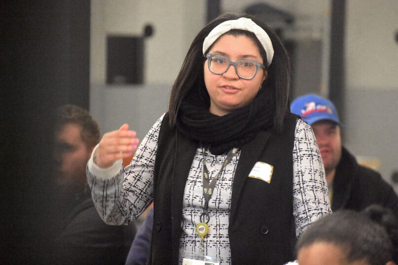 Majolyn Nunez speaks at an AHRC NYC self advocacy gathering