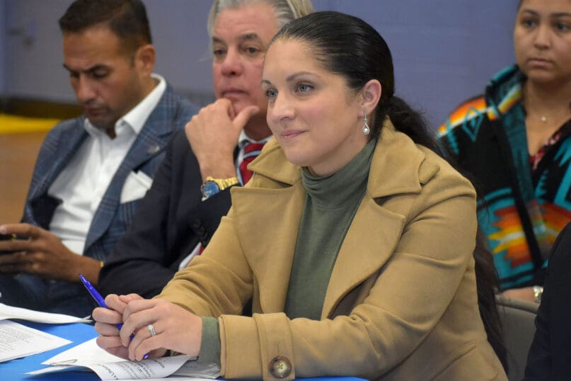 Senator Jessica Scarcella Spanton listens to parents