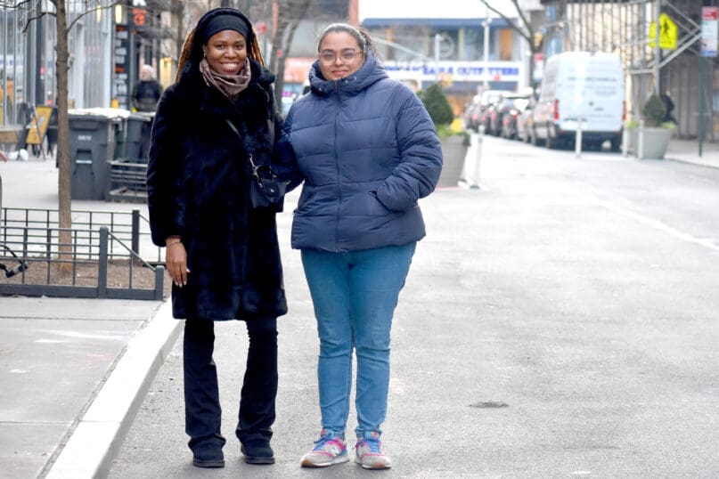 Ronnis Moore with Jenisa Inoa in downtown Brooklyn