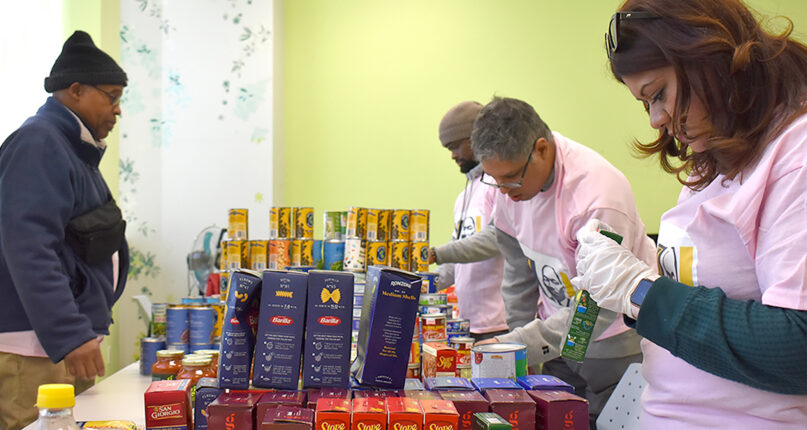 Volunteers in Bushwick packaged non perishable goods for distribution at food pantries