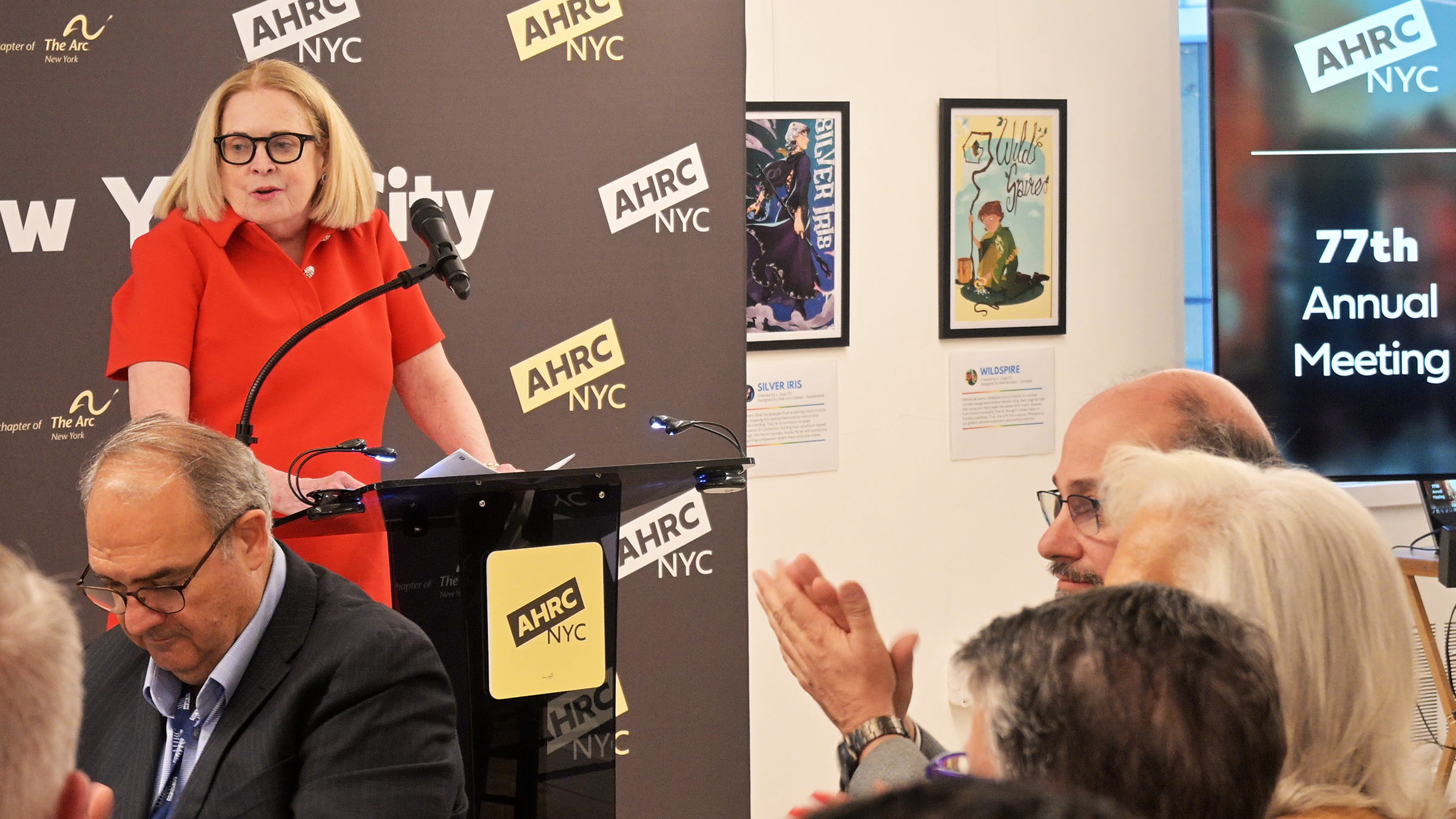 Patricia A. Murphy, President of AHRC NYC's Board of Directors, welcomes guests to the Annual Meeting