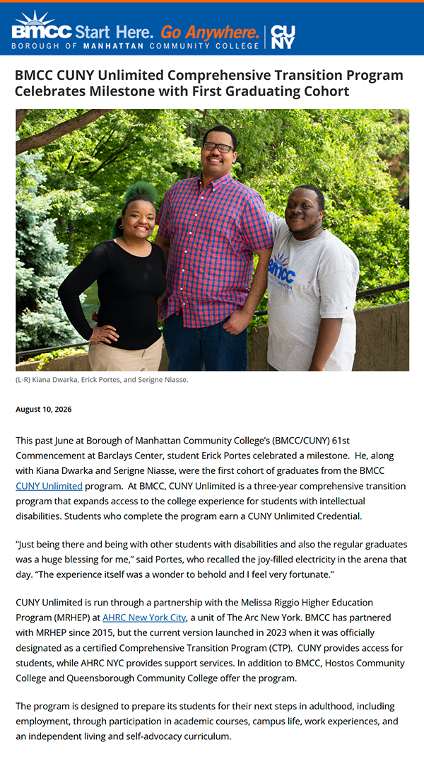 BMCC,CUNY article clipping