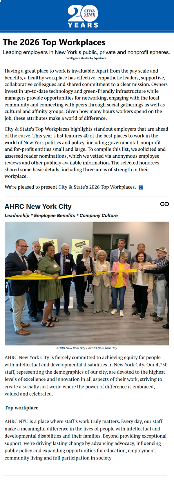 City and State Top 2026 Workplaces article clipping